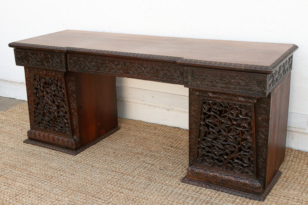 Finely Carved Anglo-Indian Rosewood Pedestal Desk