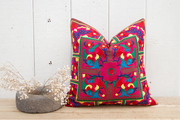 Lola Colorful Alebrije Silk Embroidered Pillow Cover