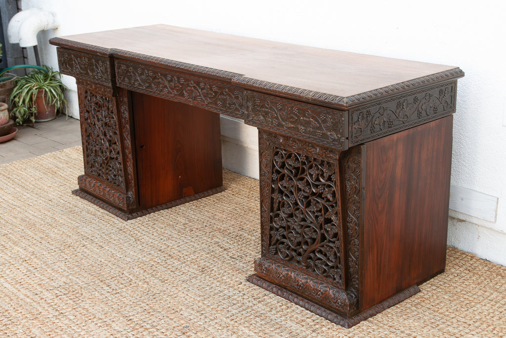 Finely Carved Anglo-Indian Rosewood Pedestal Desk