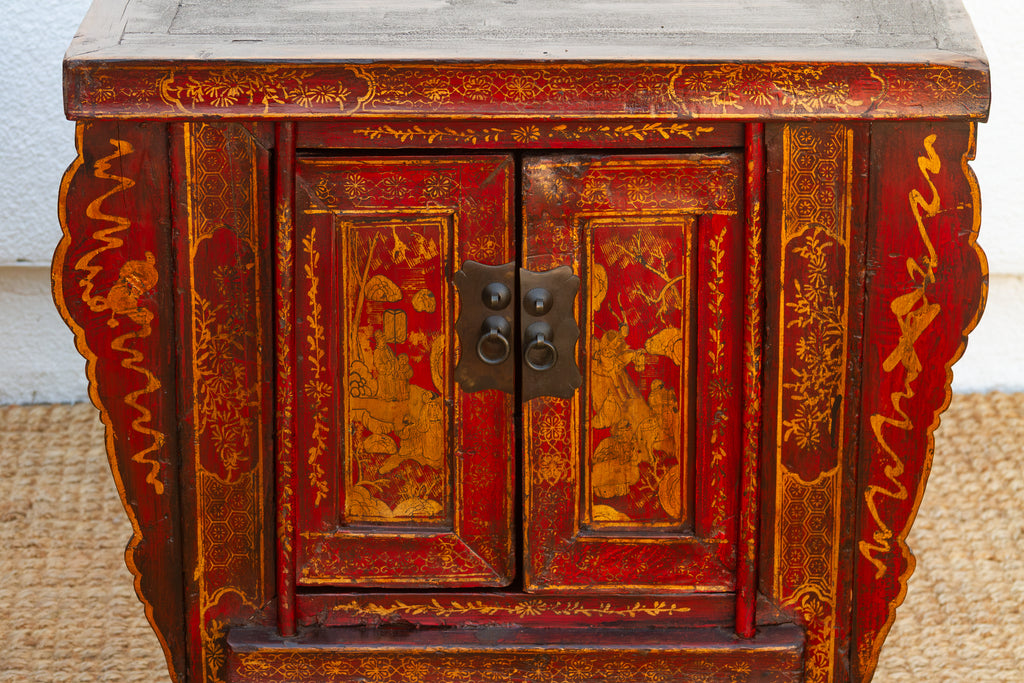 Pair of Red & Gilt Chinoiserie Small Cabinets