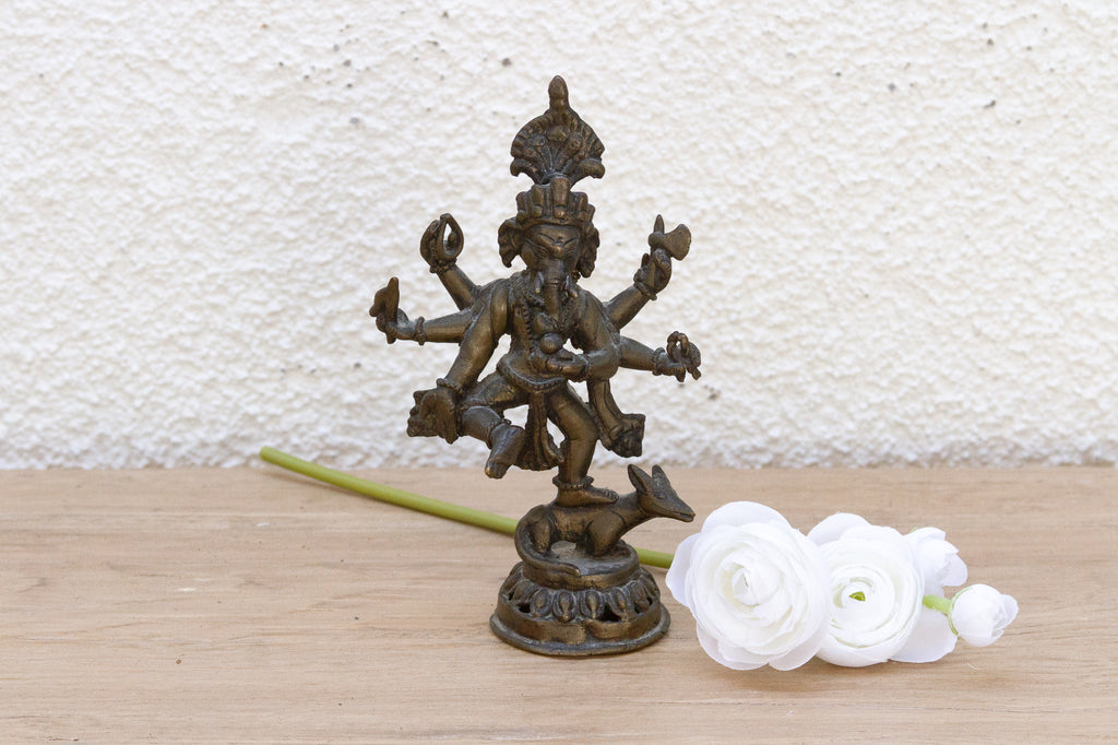 Antique Petite Brass Devotional Ganesh Figure