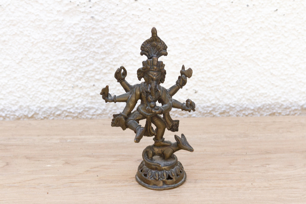 Antique Petite Brass Devotional Ganesh Figure