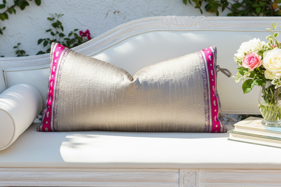Rupa Large Festive Indian Silk Queen Lumbar Pillow Cover