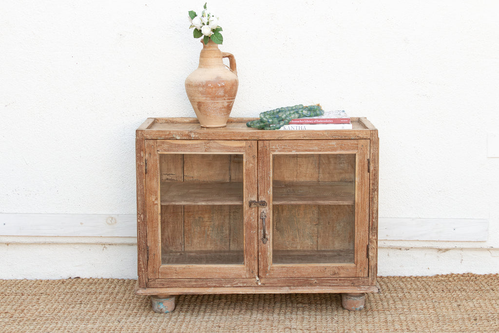 Antique Whitewash Teak Apothecary Glass Cabinet (Trade)