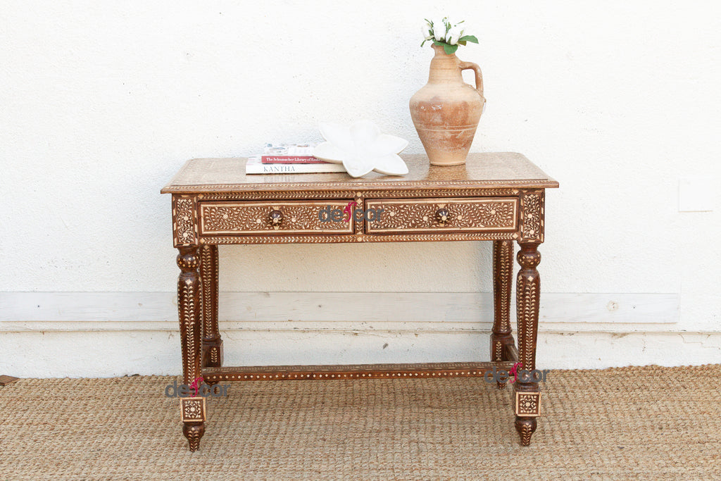 British Colonial Scalloped Inlay Design Writing Desk (Trade)