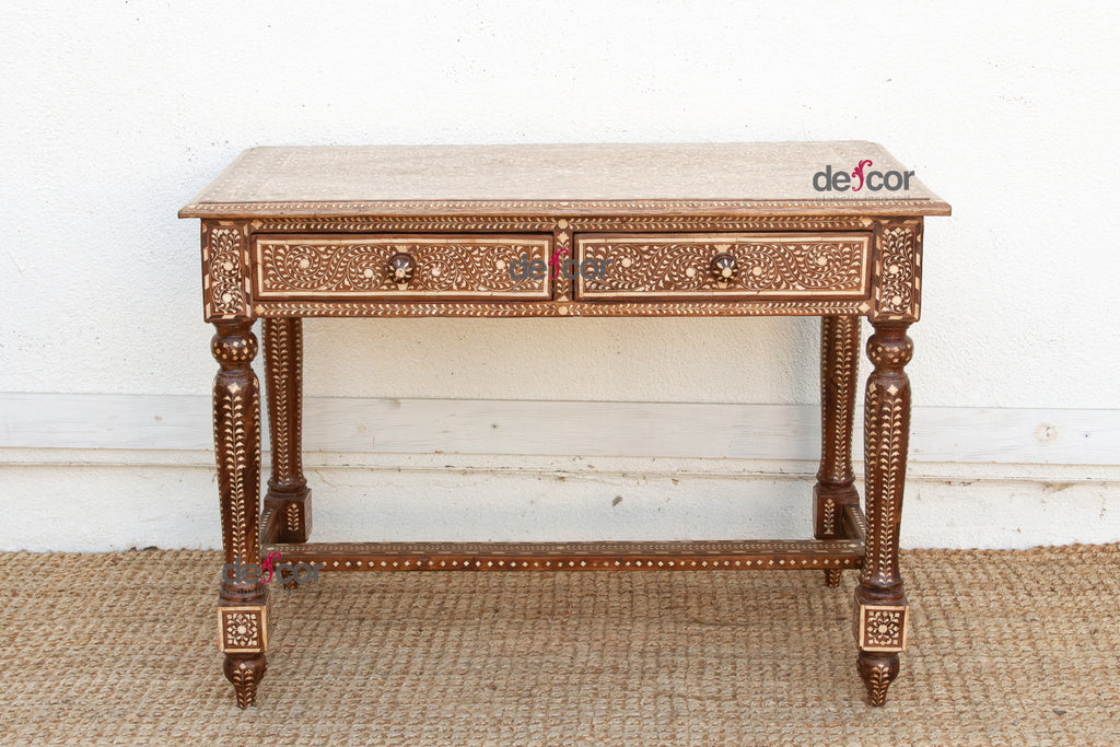 British Colonial Scalloped Inlay Design Writing Desk (Trade)