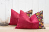 Pair of Colorful Antique Mashru Tribal Lumbar Pillows