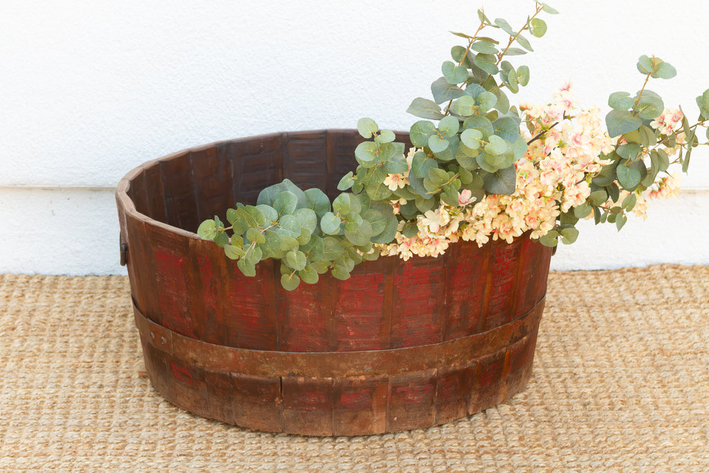 Antique Painted Grain Barrel Planter