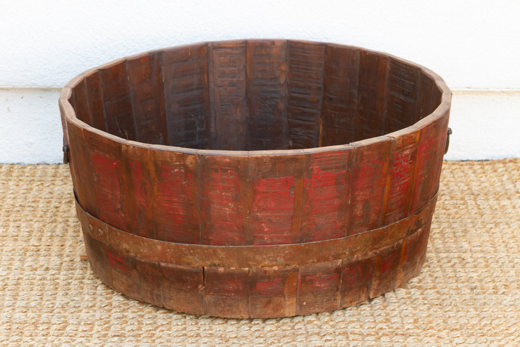 Antique Painted Grain Barrel Planter