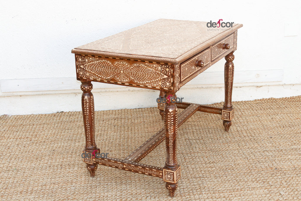 British Colonial Scalloped Inlay Design Writing Desk (Trade)