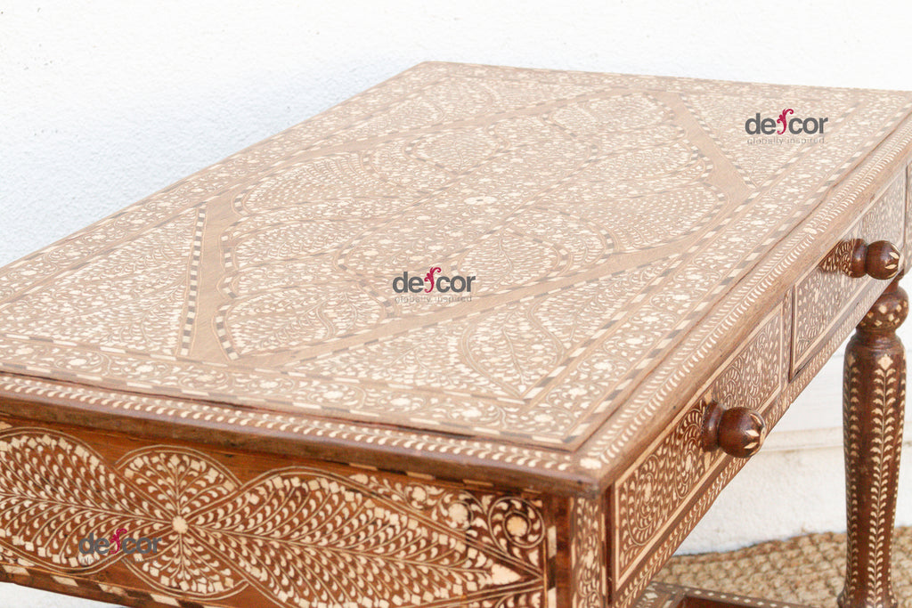 British Colonial Scalloped Inlay Design Writing Desk (Trade)