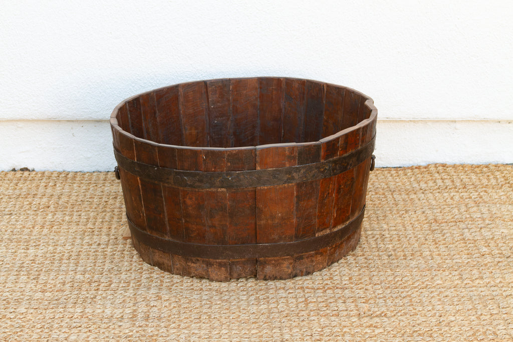 Antique Rustic Metal Banded Barrel Container