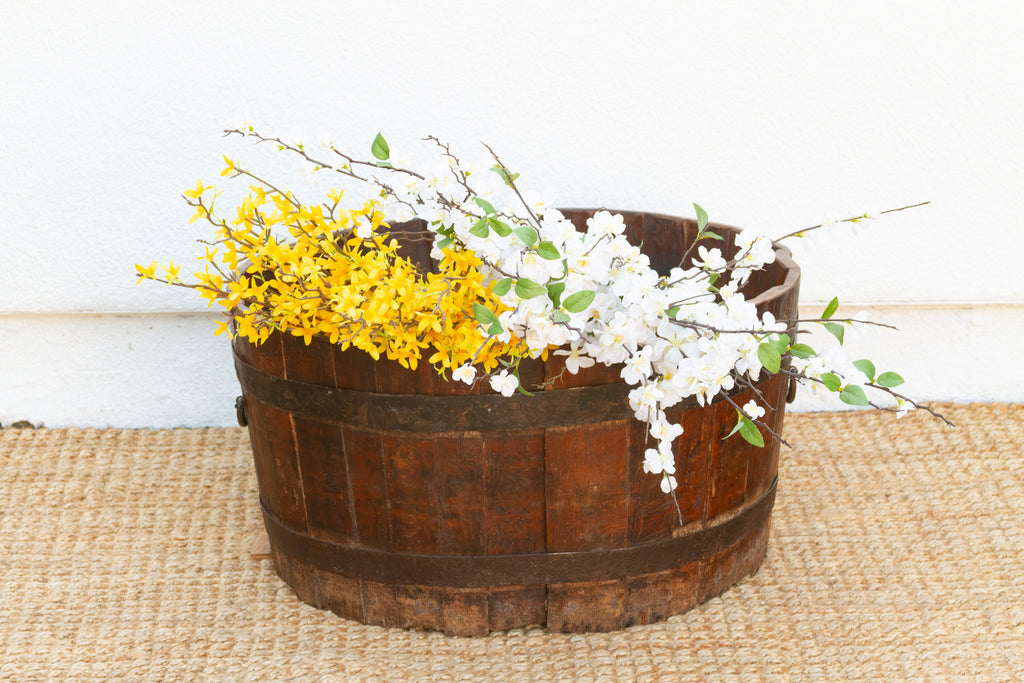 Antique Rustic Metal Banded Barrel Container