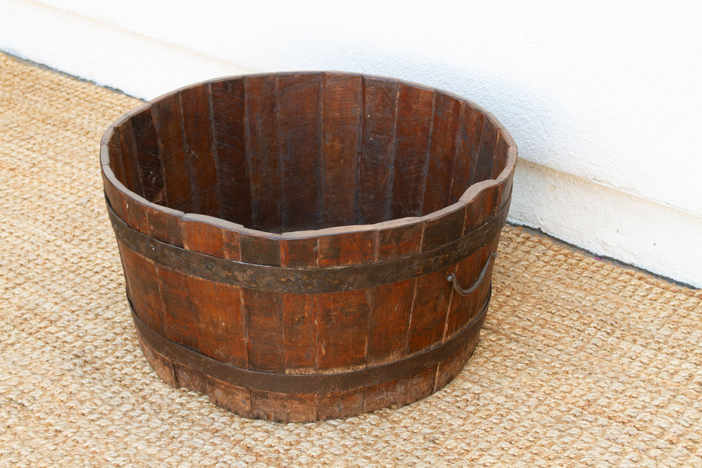 Antique Rustic Metal Banded Barrel Container