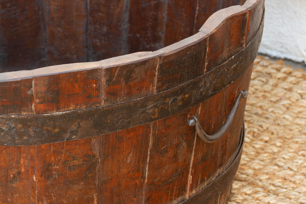 Antique Rustic Metal Banded Barrel Container