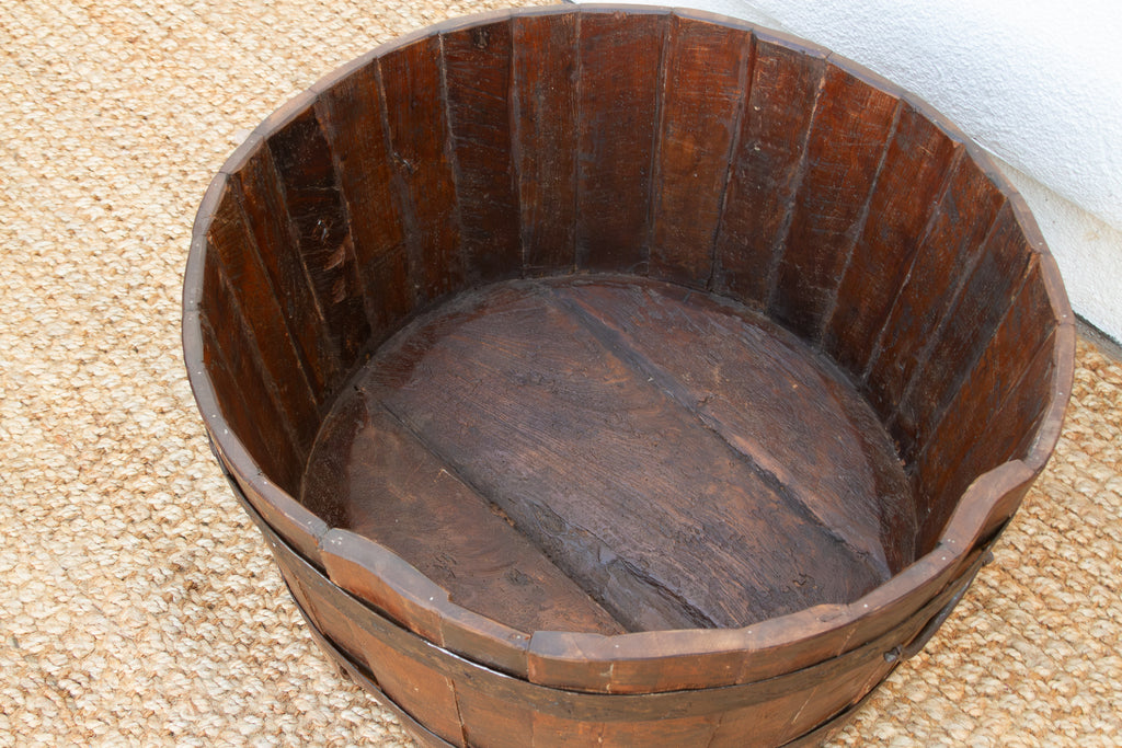 Antique Rustic Metal Banded Barrel Container
