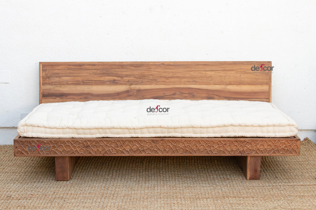 Reclaimed Wood Modern Moroccan Carved Low Sofa