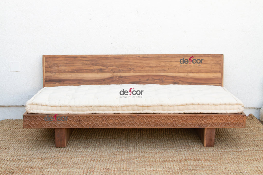Reclaimed Wood Modern Moroccan Carved Low Sofa