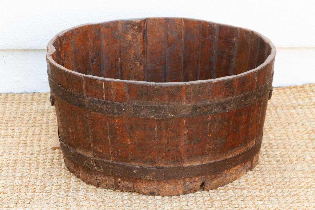 Antique Rustic Metal Banded Barrel Container