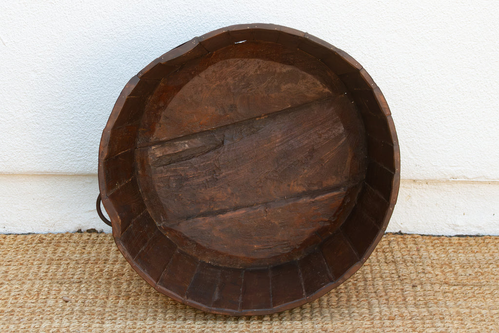 Antique Rustic Metal Banded Barrel Container