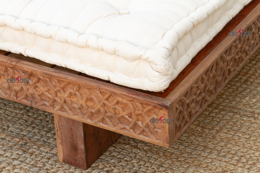 Reclaimed Wood Modern Moroccan Carved Low Sofa