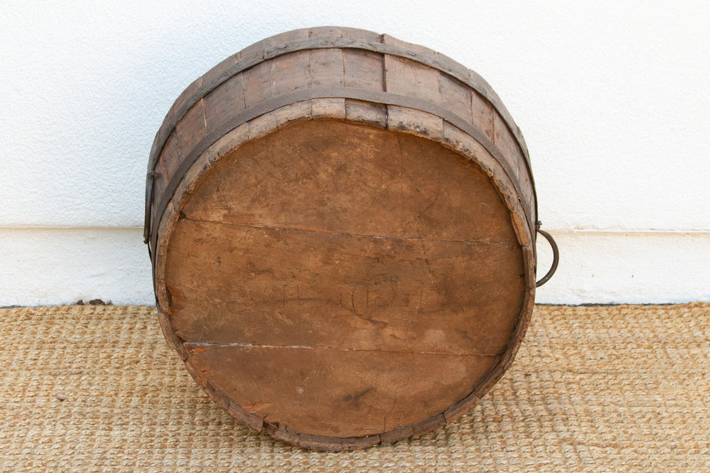 Antique Rustic Metal Banded Barrel Container