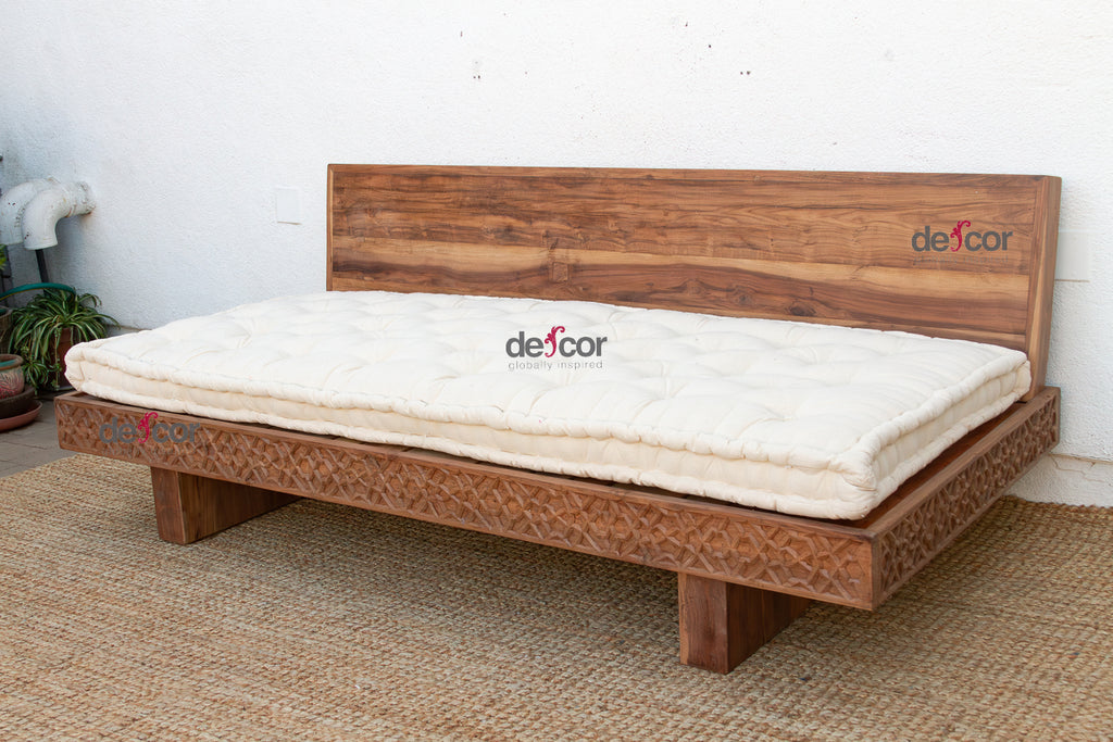 Reclaimed Wood Modern Moroccan Carved Low Sofa