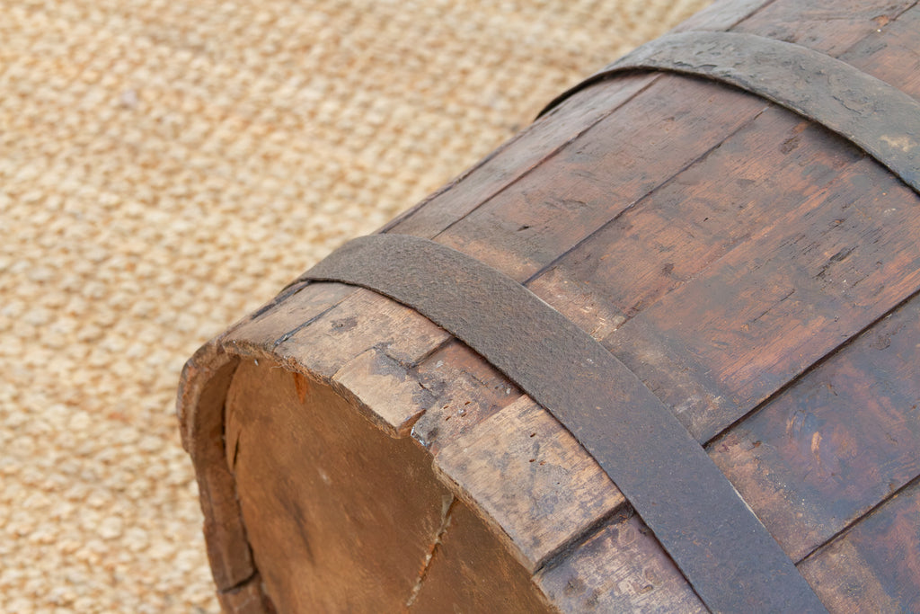 Antique Rustic Metal Banded Barrel Container
