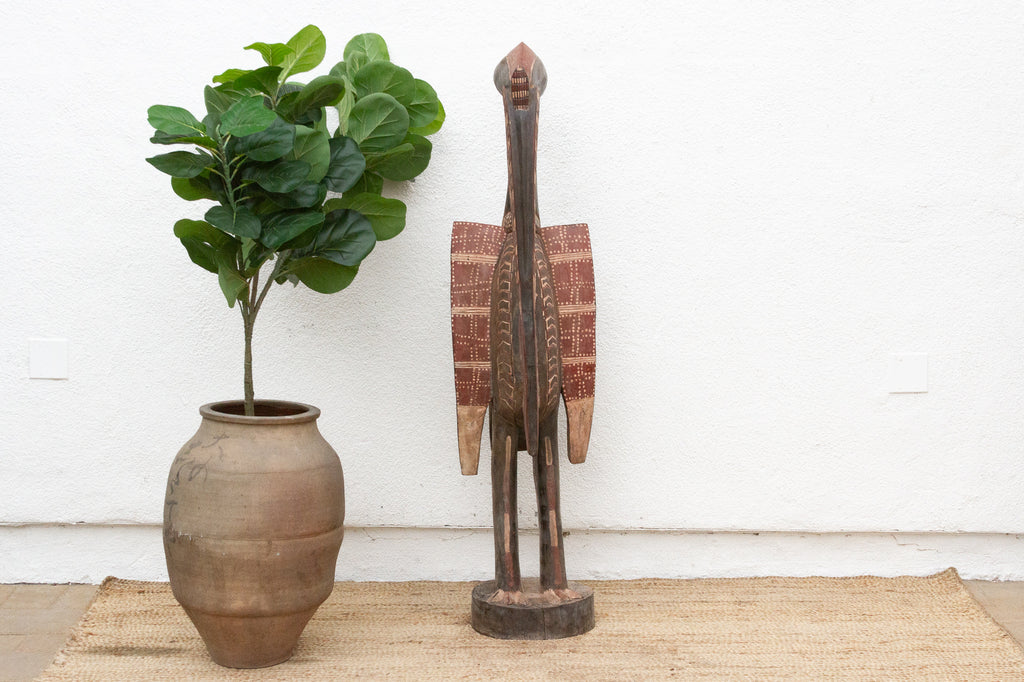 Vintage Painted Senufo Hornbill African Sculpture