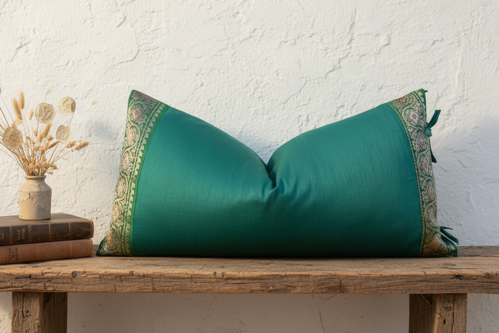Camelia Large Festive Indian Silk Queen Lumbar Pillow Cover