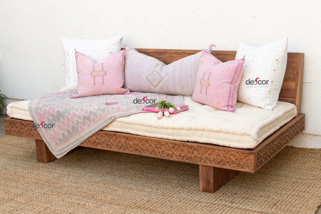 Reclaimed Wood Modern Moroccan Carved Low Sofa