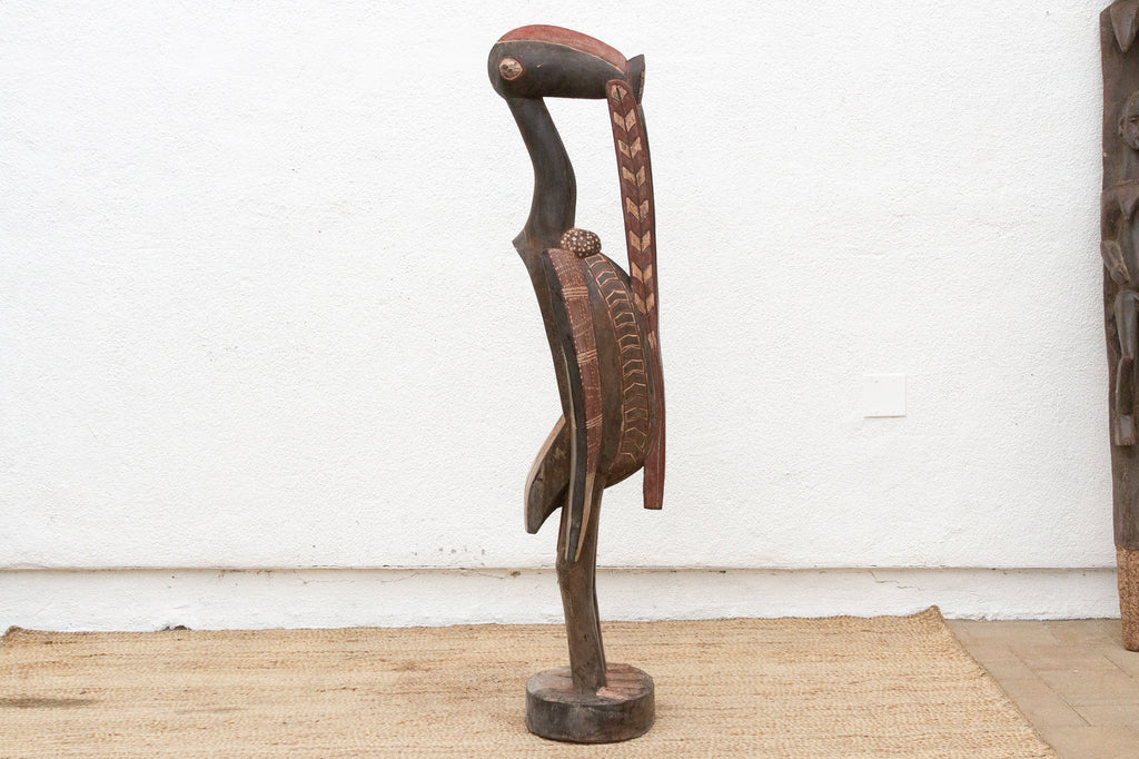 Vintage Painted Senufo Hornbill African Sculpture
