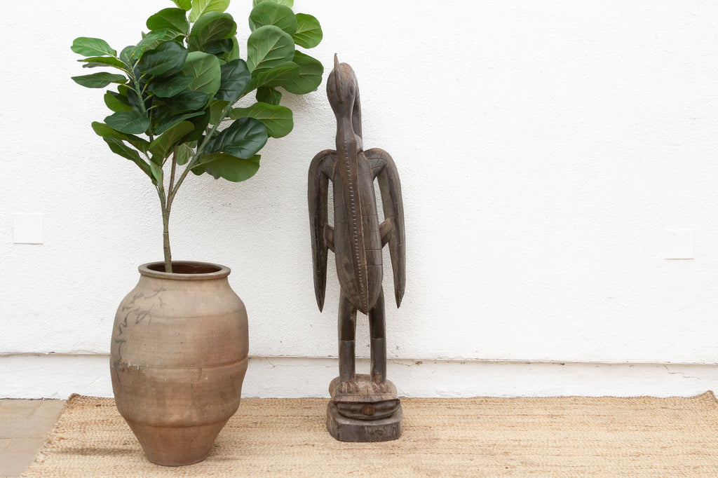 Antique Engraved Hornbill Statue with Rounded Neck