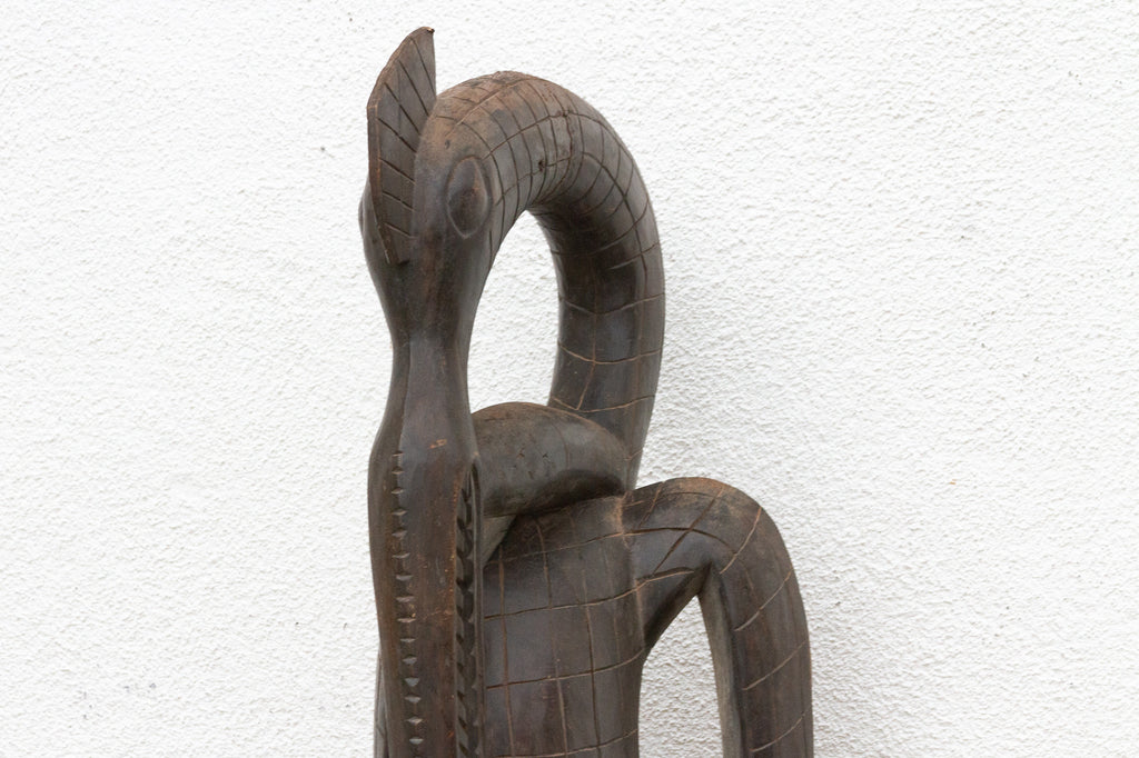 Antique Engraved Hornbill Statue with Rounded Neck