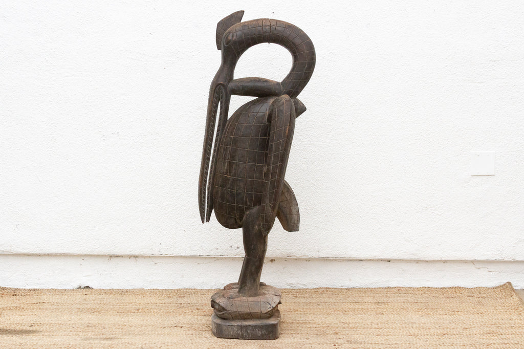 Antique Engraved Hornbill Statue with Rounded Neck
