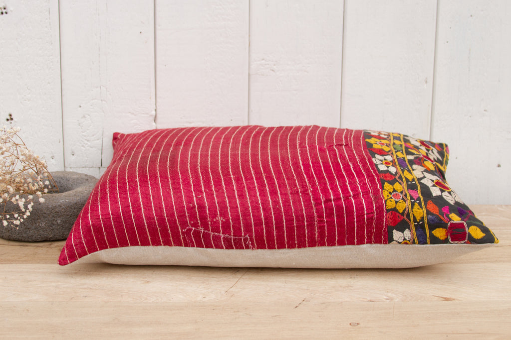 Callie Antique Mashru Tribal Lumbar Pillow (Trade)