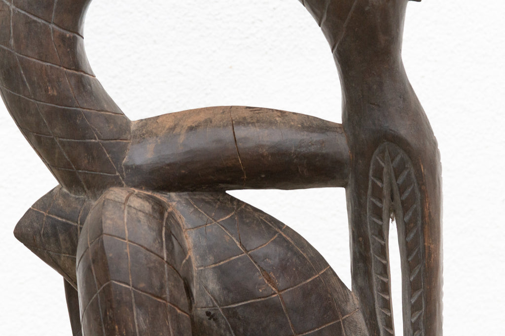 Antique Engraved Hornbill Statue with Rounded Neck