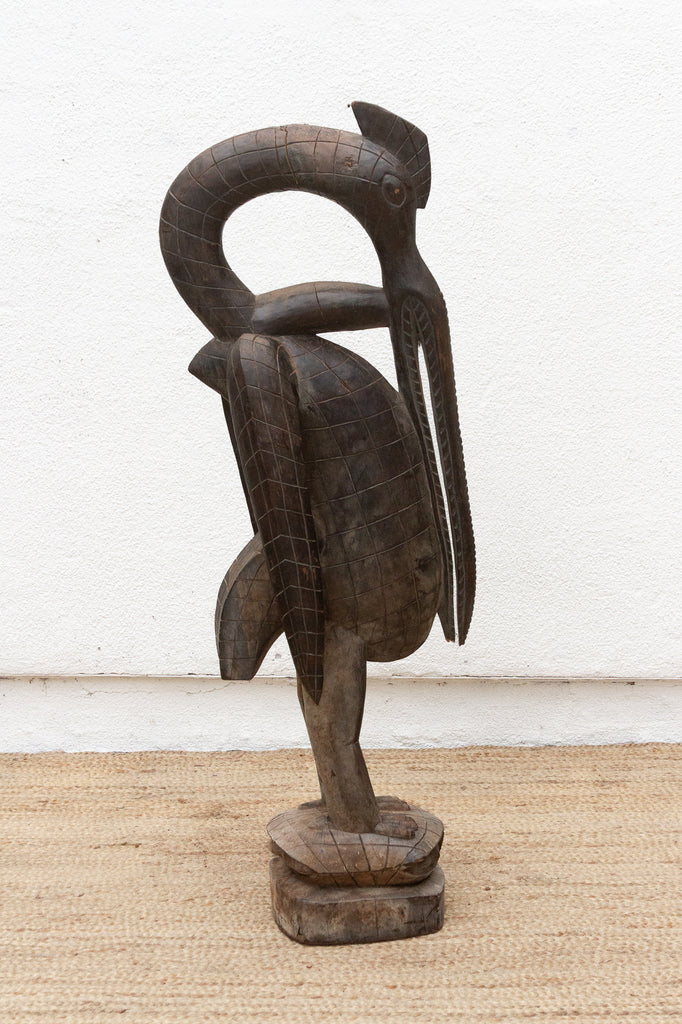 Antique Engraved Hornbill Statue with Rounded Neck