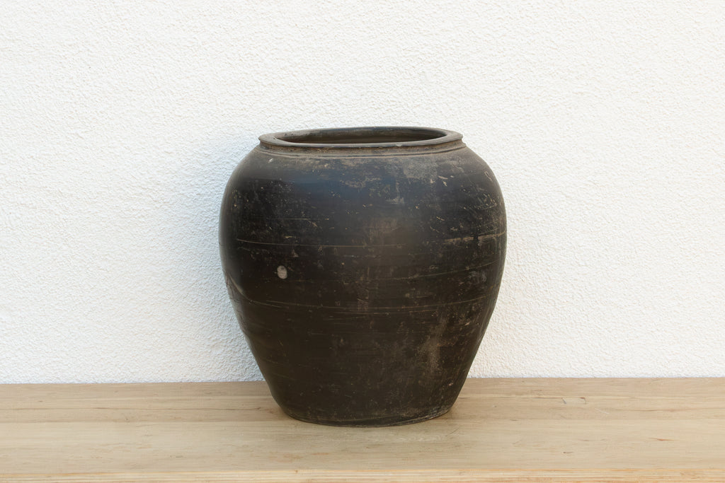 Large Deep Black Clay Vessel