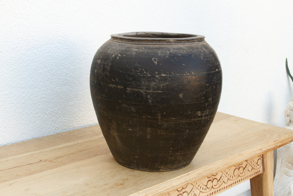 Large Deep Black Clay Vessel