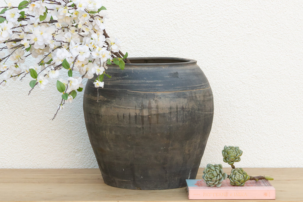 Vintage Stone Gray Clay Storage Jar