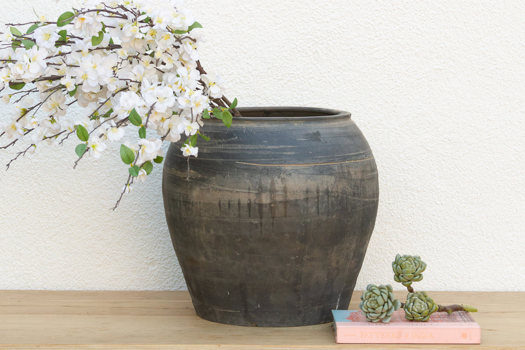 Vintage Stone Gray Clay Storage Jar