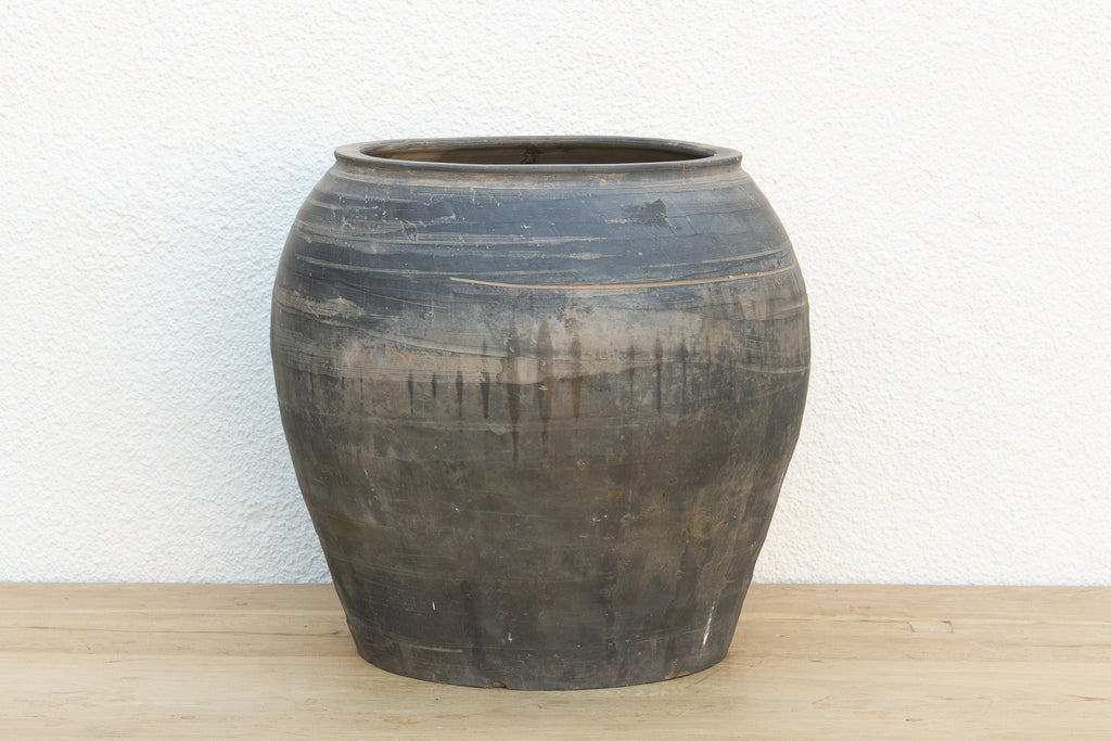 Vintage Stone Gray Clay Storage Jar