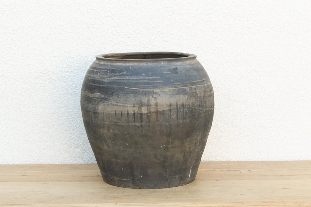Vintage Stone Gray Clay Storage Jar