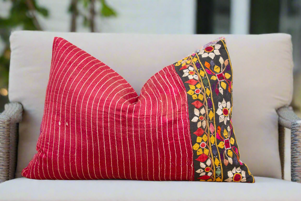 Hena Antique Mashru Tribal Lumbr Pillow (Trade)