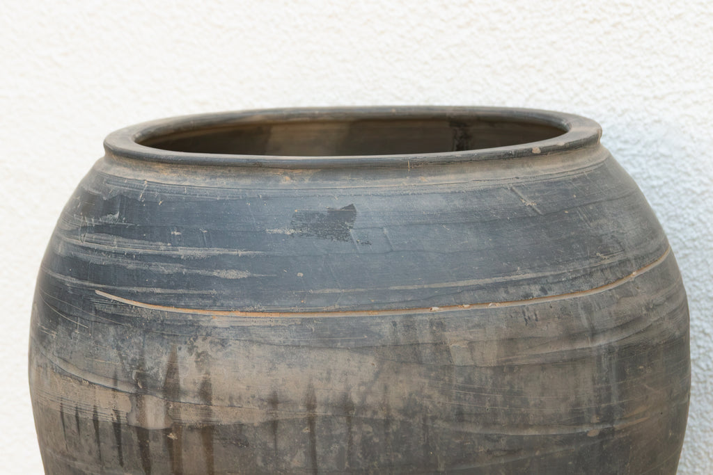 Vintage Stone Gray Clay Storage Jar