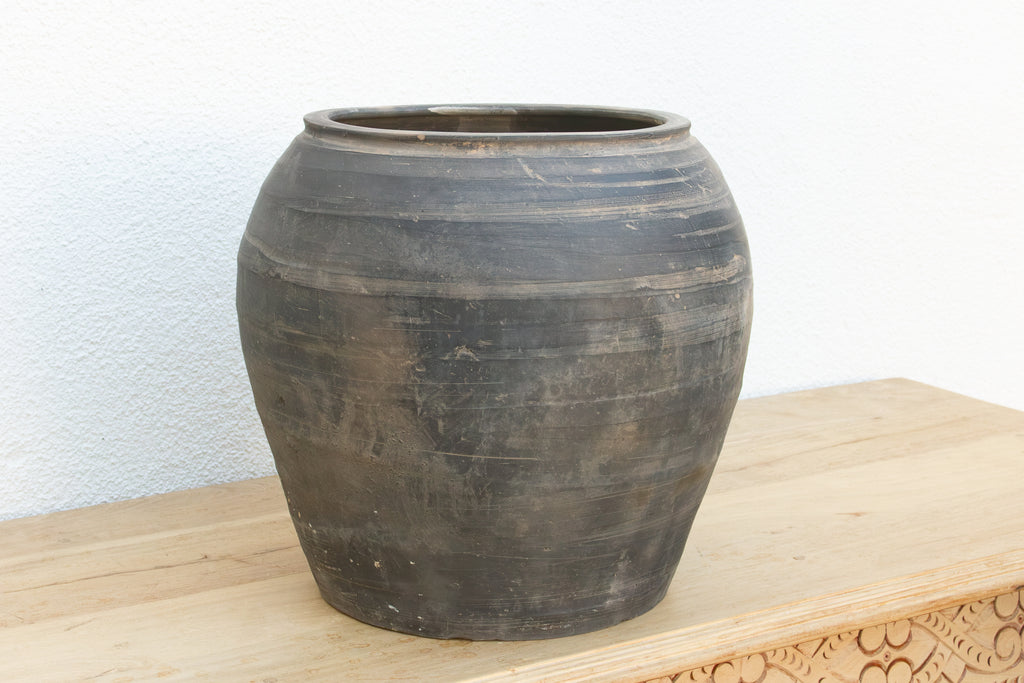 Vintage Stone Gray Clay Storage Jar