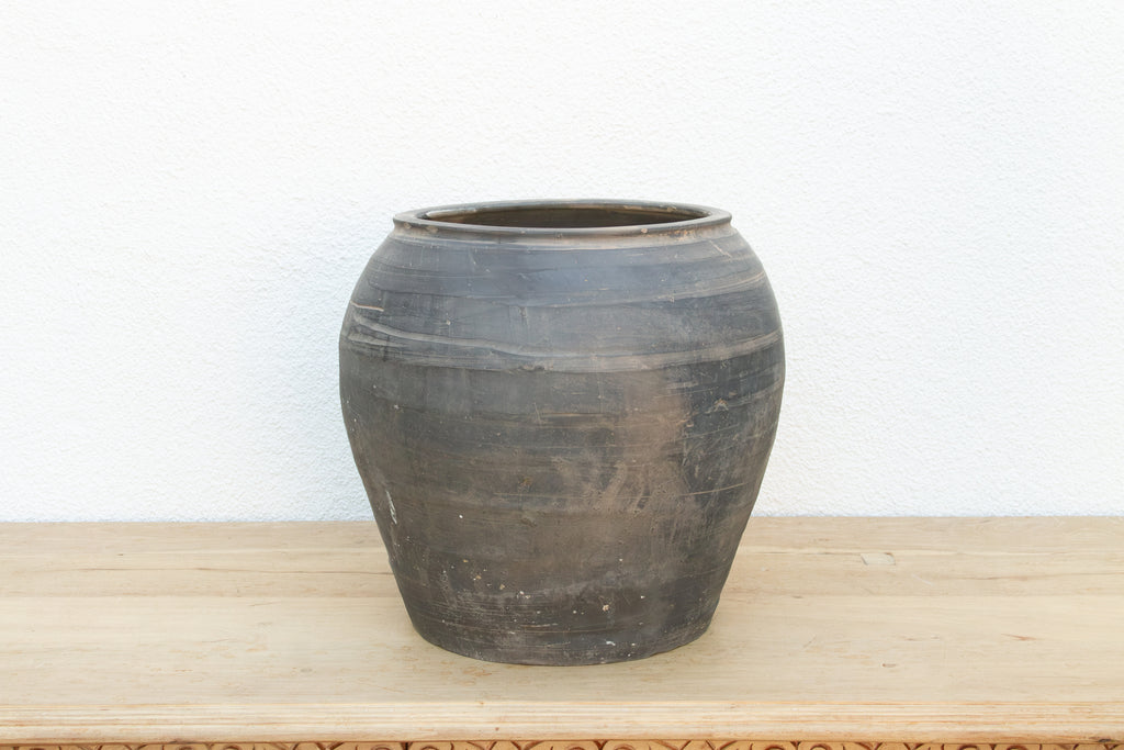 Vintage Stone Gray Clay Storage Jar
