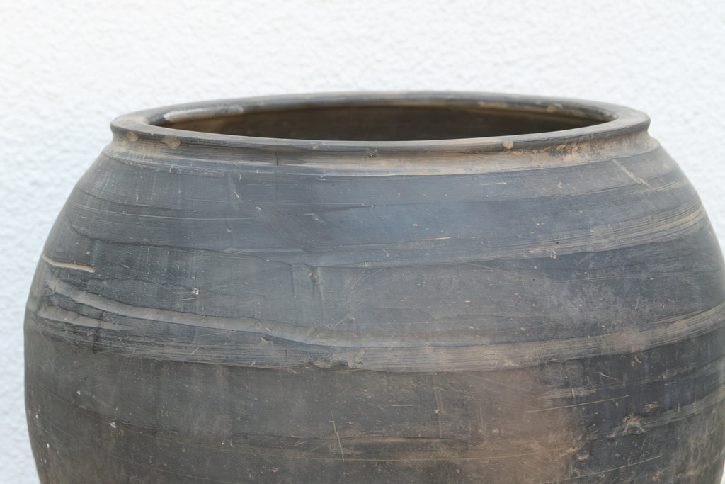 Vintage Stone Gray Clay Storage Jar