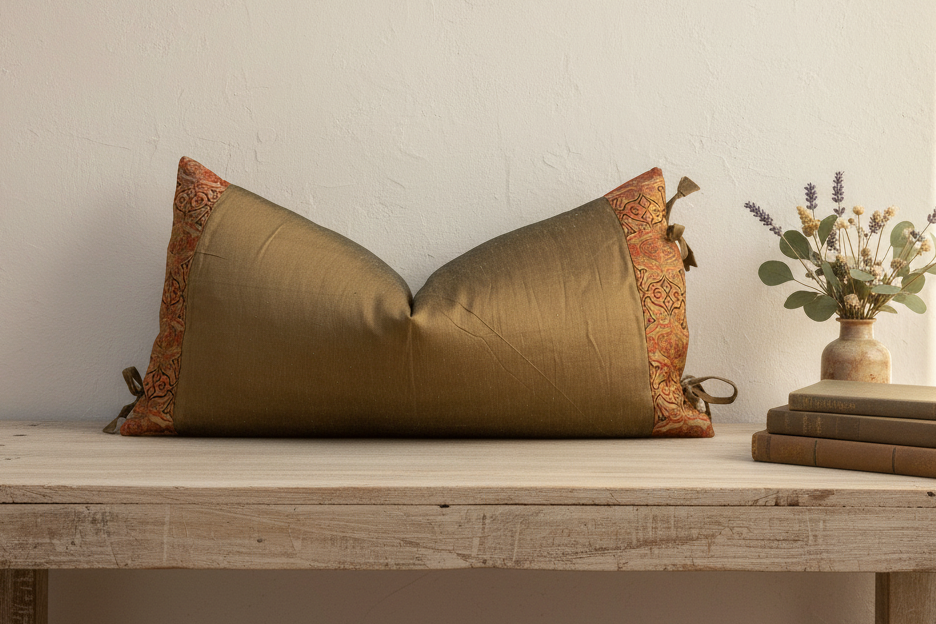 Pittala Large Festive Indian Silk Queen Lumbar Pillow Cover